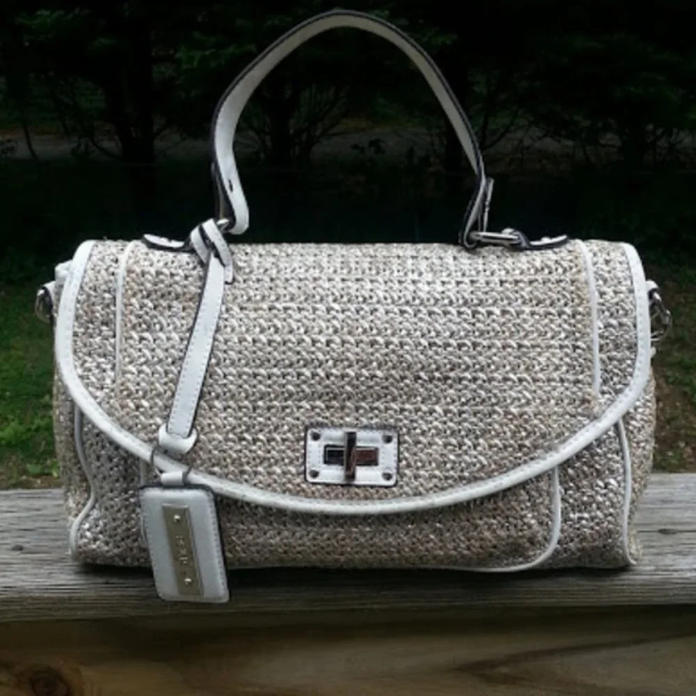 Relic silver white tan woven satchel handbag w/strap Perfect Summer Bag!